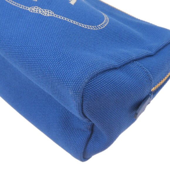 Auth PRADA Capana Cometic Pouch Blue Canvas Leather - Picture 13 of 16